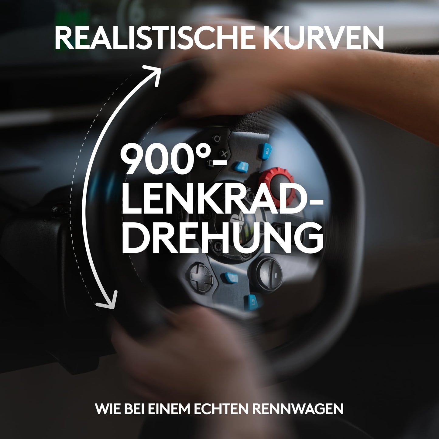 Gaming Rennlenkrad mit Force Feedback, 900° Lenkbereich & Pedale, Schwarz