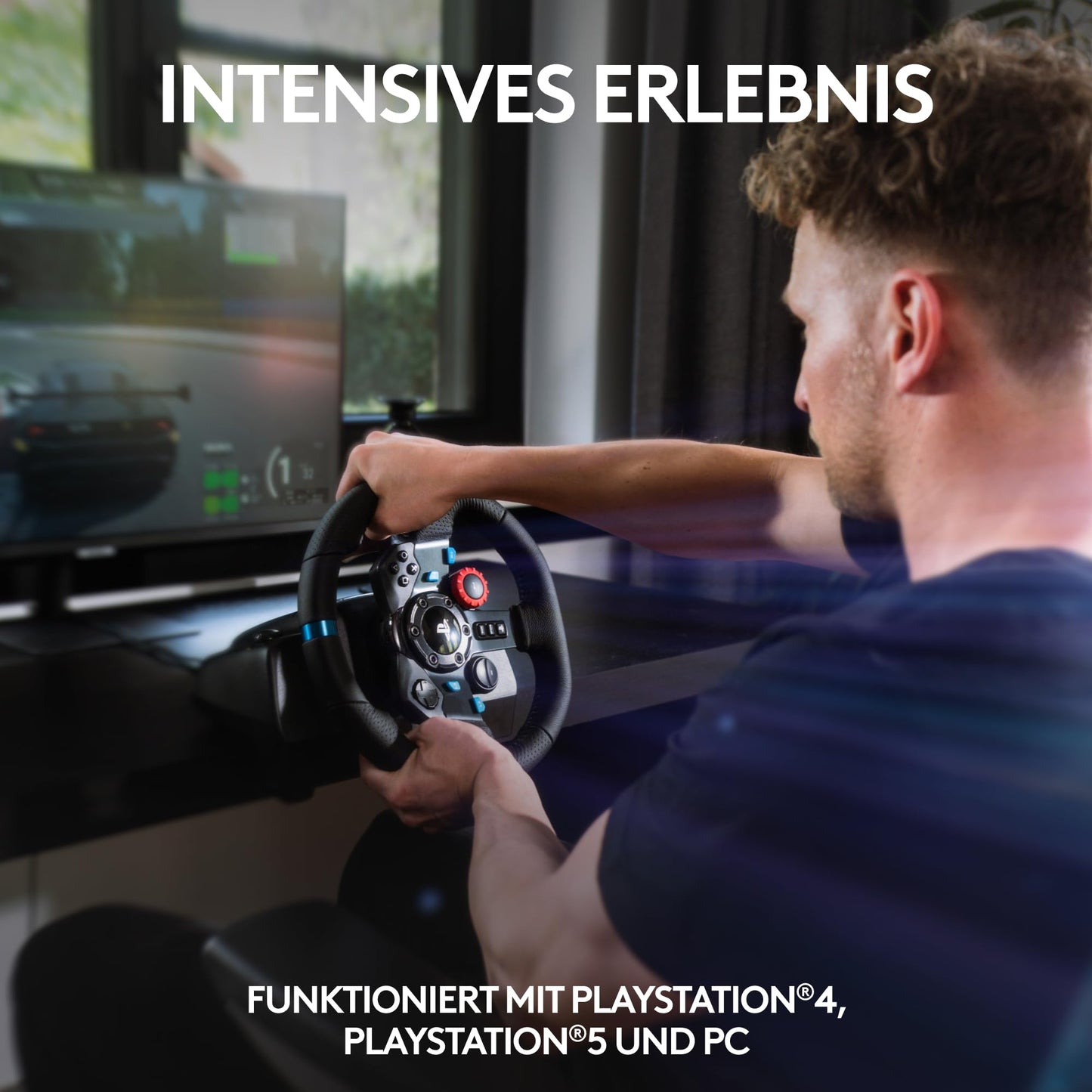 Gaming Rennlenkrad mit Force Feedback, 900° Lenkbereich & Pedale, Schwarz