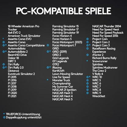 Gaming Rennlenkrad mit Force Feedback, 900° Lenkbereich & Pedale, Schwarz